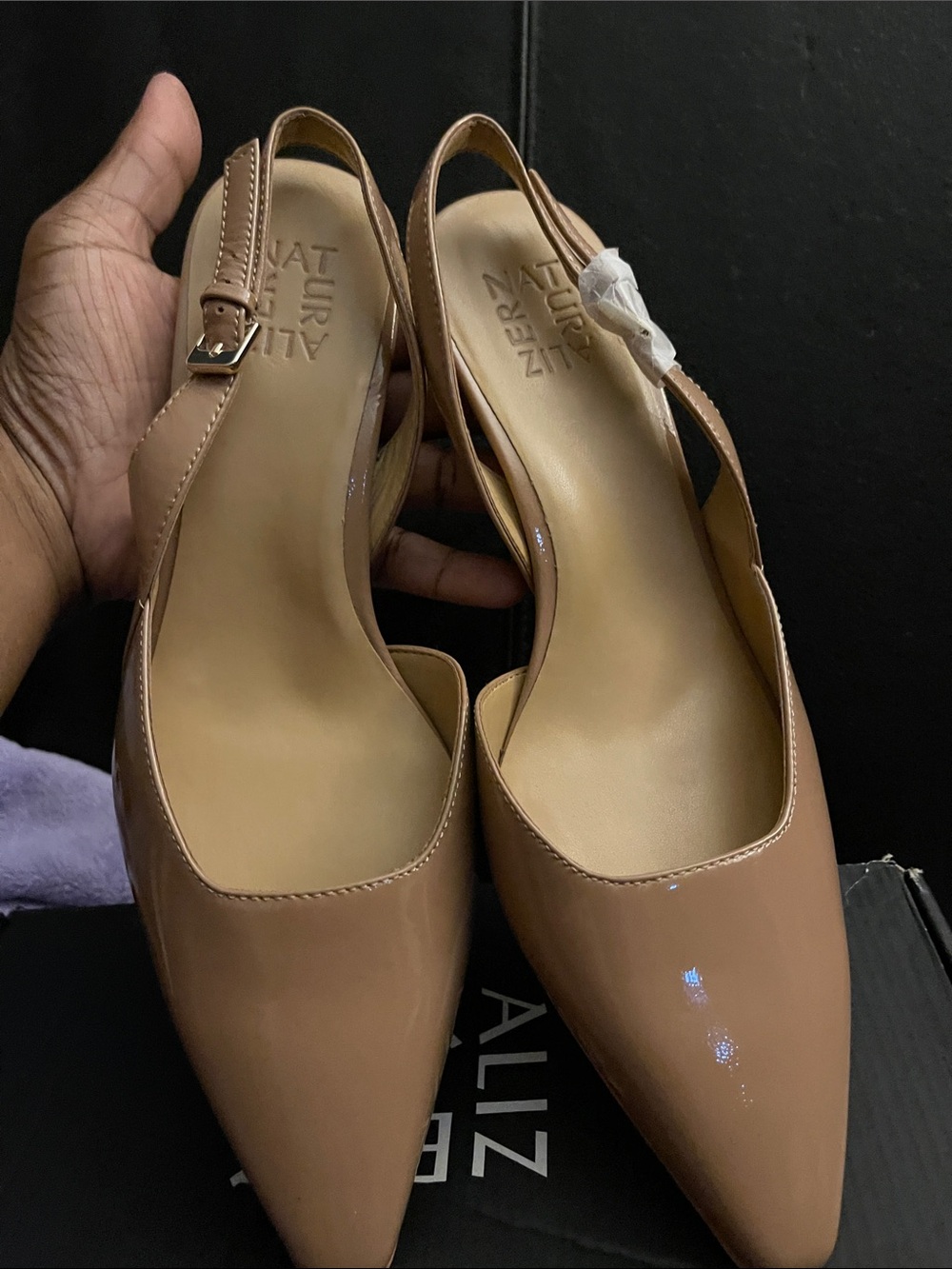 Naturalizer Dalary Taupe Patent Leather Slingback Pumps Sz 9 Wide NWB